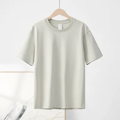 Women Casual Basic Summer Solid Color Crew Neck 230gsm 100% Cotton Short Sleeve T-Shirt