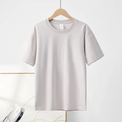 Women Casual Basic Summer Solid Color Crew Neck 230gsm 100% Cotton Short Sleeve T-Shirt