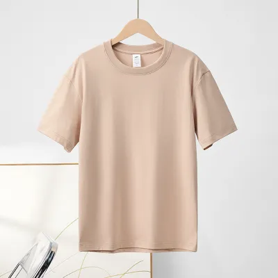 Women Casual Basic Summer Solid Color Crew Neck 230gsm 100% Cotton Short Sleeve T-Shirt