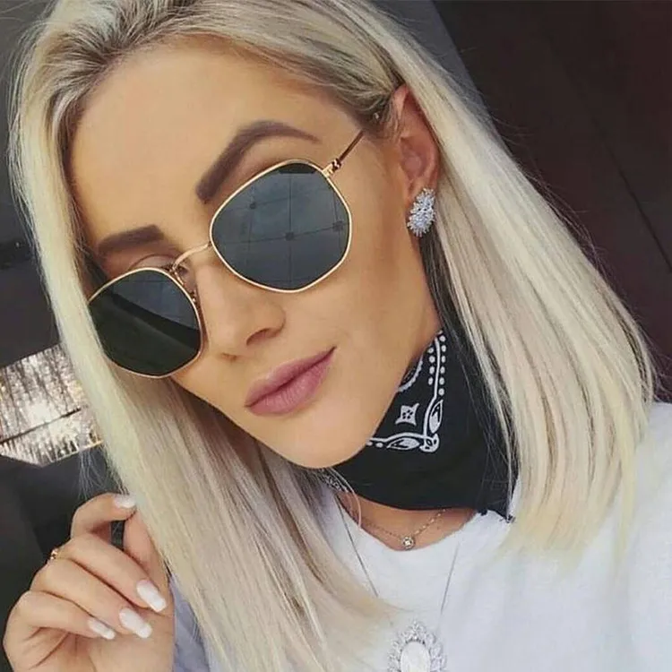Unisex Fashion Vintage Metal Polygon Full Frame Sunglasses