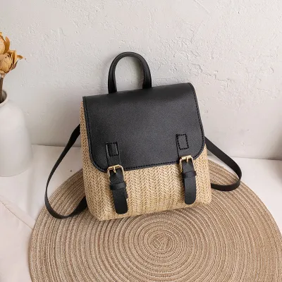 Women's Simple Vacation Beach Large Capacity Magnetic Button Flap Backpack
