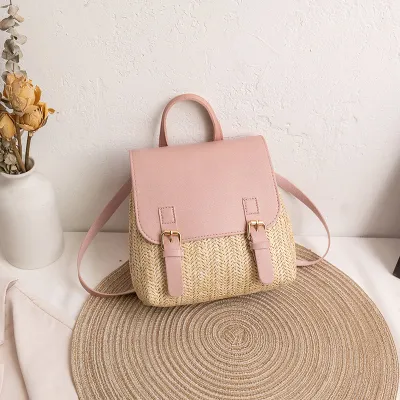 Women's Simple Vacation Beach Large Capacity Magnetic Button Flap Backpack