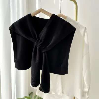 Women Fashion Solid Color Knitted Shawl Cross Scarf