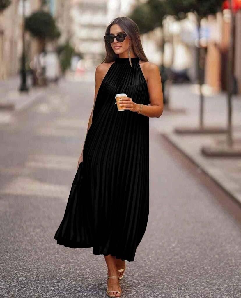 【VALLAN】Sleeveless Drape Pleats Dress Sleeveless Drape Pleats Dress – VALLAN