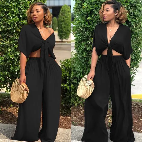 Women Fashion Casual Solid Color Batwing Sleeve Pants Two-Piece Set