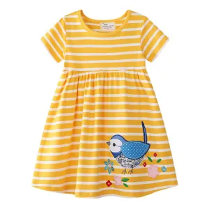 Kids Toddler Girls Summer Cute Striped Animal Embroidered Dress