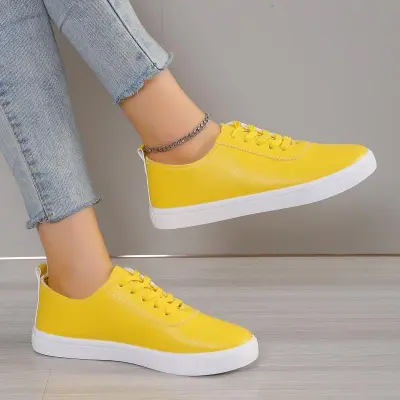 Women Plus Size Fashion Casual Solid Color Hollow PU Flat Shoes