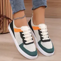 Women Fashion Casual Plus Size Leopard Colorblock Thick-Soled Lace-Up Sneakers