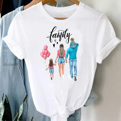 Women Fashion Family Parent-Child Printed Round Neck Short Sleeve T-Shirt