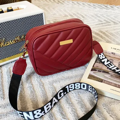 Women Fashion Casual Quilted Letter Embroidered Shoulder Strap Square Zipper Crossbody Bag
