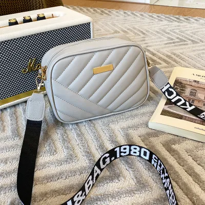 Women Fashion Casual Quilted Letter Embroidered Shoulder Strap Square Zipper Crossbody Bag