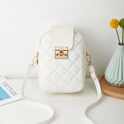 Women Fashion Simple Magnetic Clasp Flap Quilted Zipper Crossbody Bag