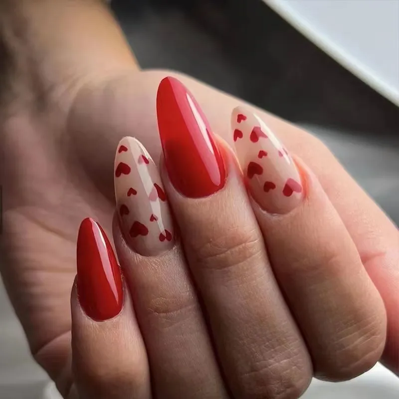 Valentine Day Women Fashion Red Little Love Wearable False Nails