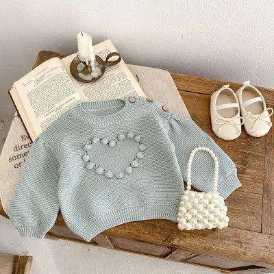 Toddlers Newborn Baby Girls Long Sleeve Heart Knitted Cotton Pullover Sweater