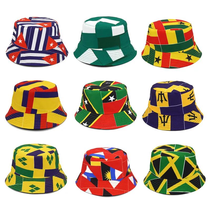 Unisex Fashion Double-Sided Geometric Flag Printing Bucket Hats