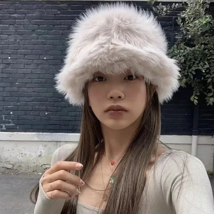 Women Casual All-Match Solid Color Plush Bucket Hat Winter