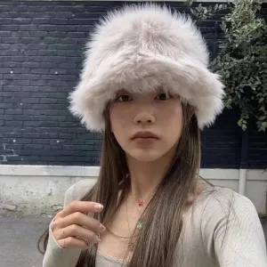 Women Casual All-Match Solid Color Plush Bucket Hat Winter