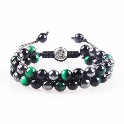 Men's Natural Woven Beaded Tiger Eye Agate Stone Bracelet Vintage