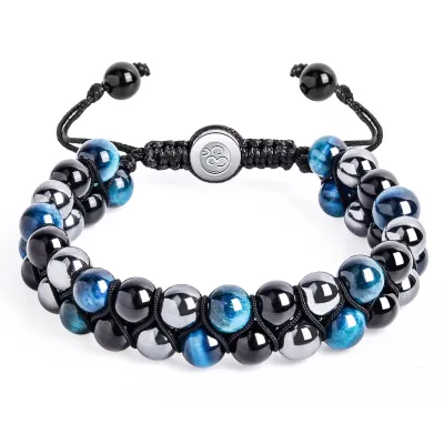 Men's Natural Woven Beaded Tiger Eye Agate Stone Bracelet Vintage
