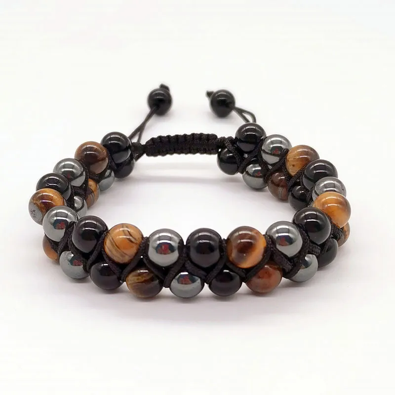 Men's Natural Woven Beaded Tiger Eye Agate Stone Bracelet Vintage