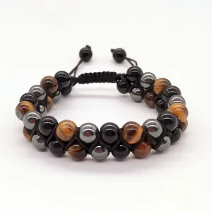 Men's Natural Woven Beaded Tiger Eye Agate Stone Bracelet Vintage