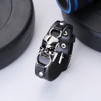Men's Retro Punk Skull PU Leather Bracelet