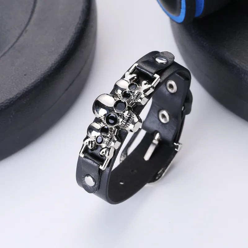 Men's Retro Punk Skull PU Leather Bracelet