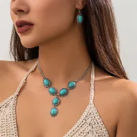 Women Fashion Multicolor Sunflower Shaped Dangle Earrings Necklace Jewelry Set