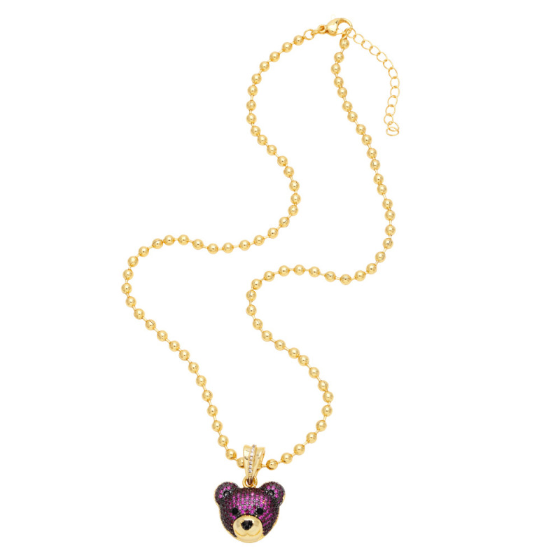 【BLACKPURPLE】happy bear mini ball necklace Happy Bear Mini Ball Necklace-Gold - BLACKPURPLE_USD