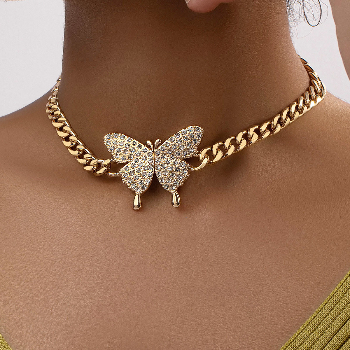 Large Diamond Butterfly Charm Necklace - LANA