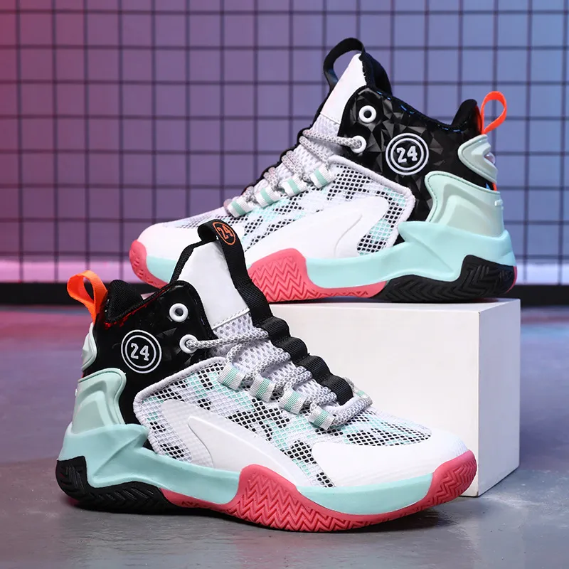 Kids Boys Fashion Casual Mesh Breathable Color Matching Lace-Up High Top Sneakers