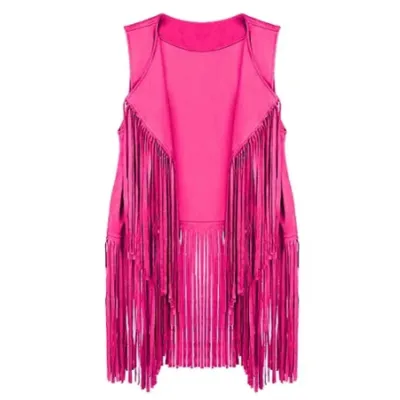 Women Fashion Boho Vintage Solid Color Sleeveless Tassel Vest Coat