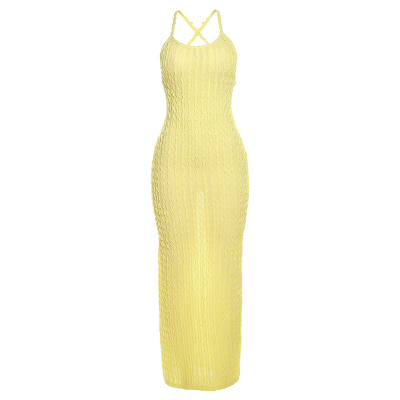 Wholesale Women Fashion Solid Color Strap Popcorn Dress