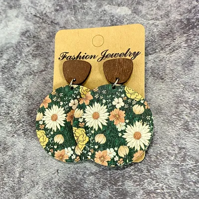 Vintage Bohemian Flower Stitching Wooden Earrings for Women