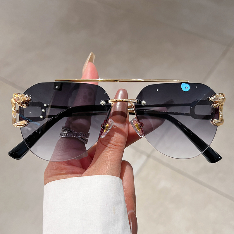 Wholesale Unisex Fashion Leopard Head Double Beam Oval Gold