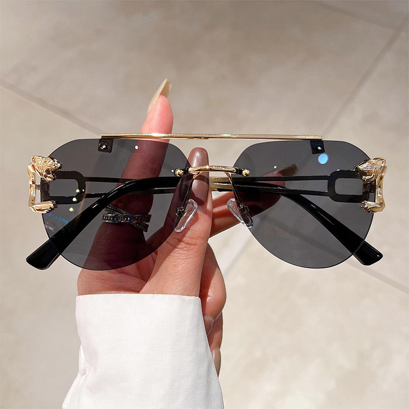Wholesale Unisex Fashion Leopard Head Double Beam Oval Gold