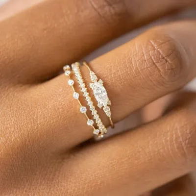 Women's Fashion Simple Rhinestone Ring Three-Piece Set - Floral Design Alloy Rings