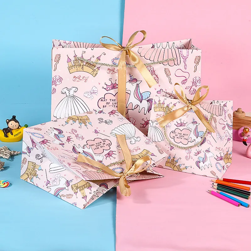 Cute Unicorn Print Gift Packaging Shopping Paper Bags White Cardboard Tote