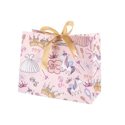Cute Unicorn Print Gift Packaging Shopping Paper Bags White Cardboard Tote