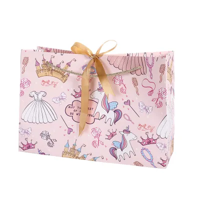 Cute Unicorn Print Gift Packaging Shopping Paper Bags White Cardboard Tote