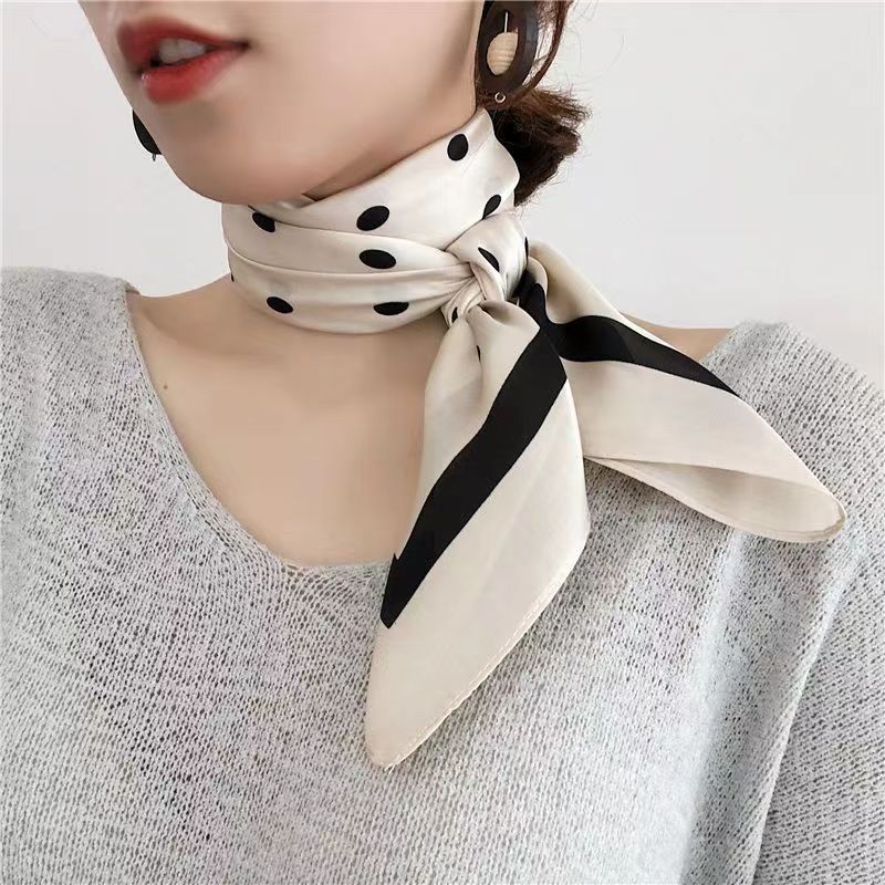 【TATIANA】Mini Dot Square Silk Scarf シルク100% Wholesale Women Spring Elegant Polka Dot All-match Square Scarf