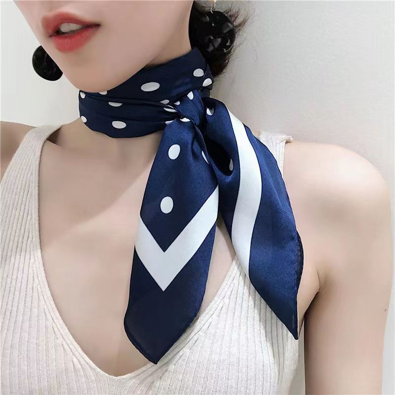 ◇DAKS◇ [SILK 100%]Navy check print petite silk scarf DCSC5 100% Silk Satin Scarf men women neckerchief Wrap Plaids