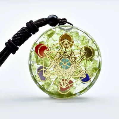 Fashion Crystal Pendant Drop Glue Resin Round Geometric Pattern Necklace