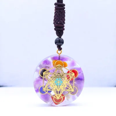 Fashion Crystal Pendant Drop Glue Resin Round Geometric Pattern Necklace