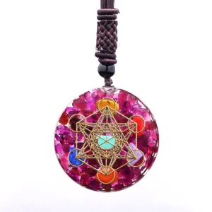 Fashion Crystal Pendant Drop Glue Resin Round Geometric Pattern Necklace
