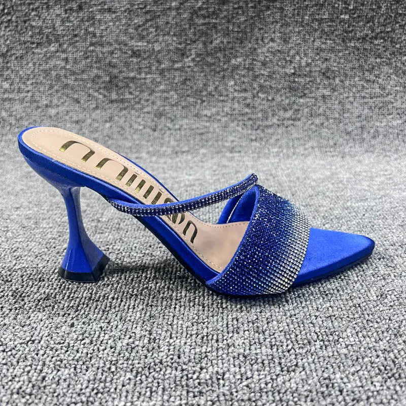 Jewel Rhinestone Pointed Toe Heeled Slippers