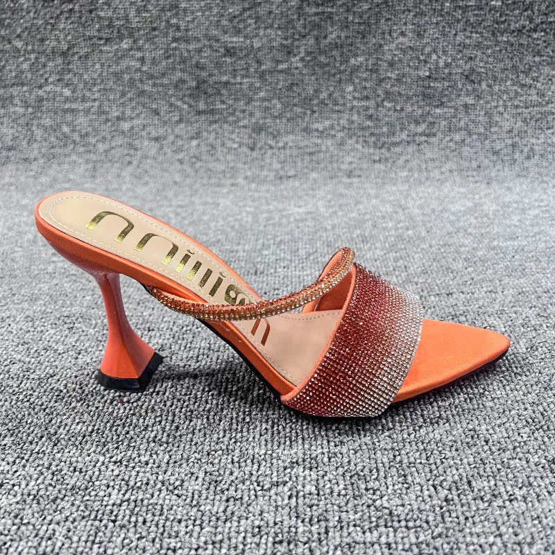 KIKIMORA Rhinestone High Heel Slippers