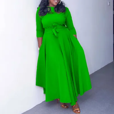 Plus Size Women Elegant Wind Casual Basic Solid Color Long Sleeve Maxi Dress