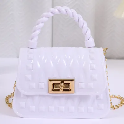 Women Fashion Leaf Pattern Mini Flap Lock Chain Crossbody Jelly PVC Bag