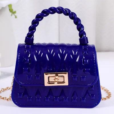 Women Fashion Leaf Pattern Mini Flap Lock Chain Crossbody Jelly PVC Bag